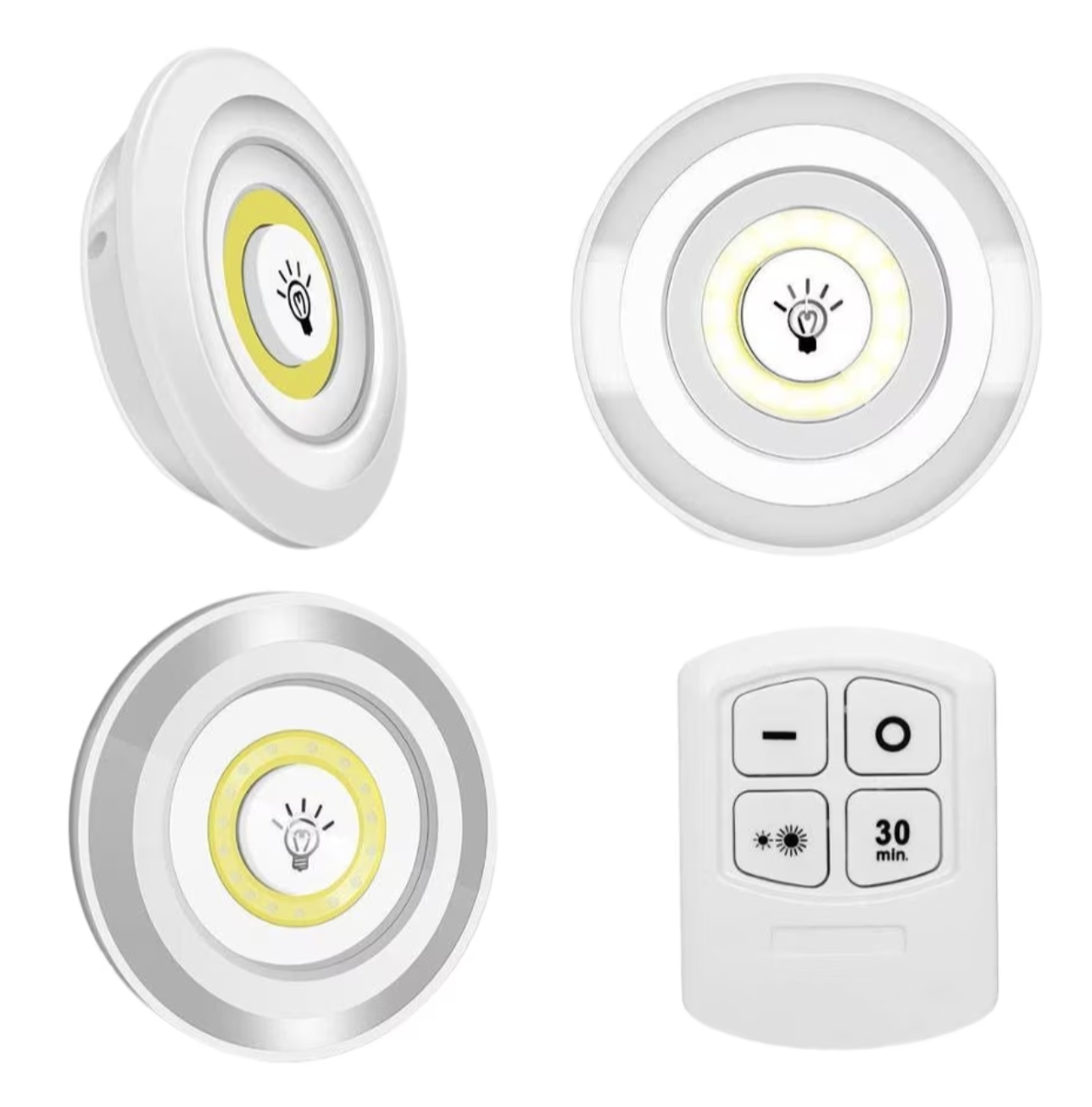 Set 3 lampi led wireless cu telecomanda 9 x 2 cm Albe